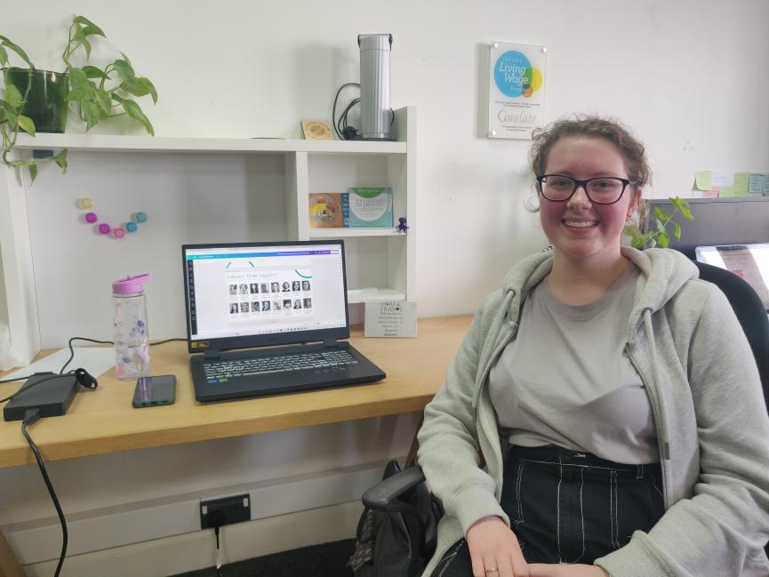 Ellie Belleni at her desk in Marine Studios